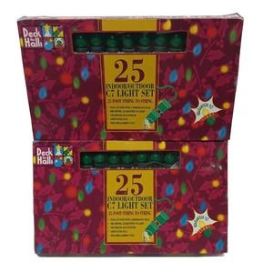 NEW VTG (2) 25' C7 LIGHT STRING IN/OUT Large Green "Deck the Halls" NEW in BOXES